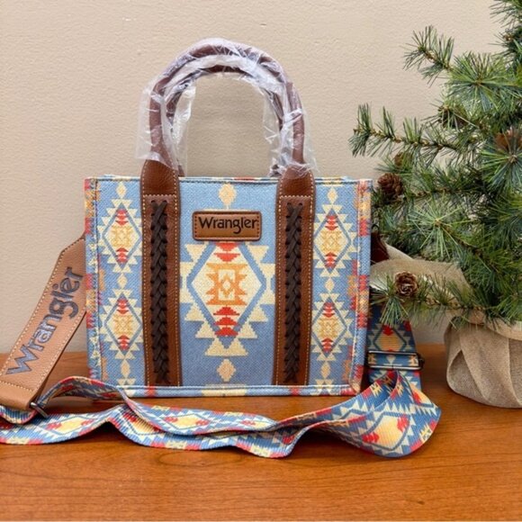 NWT Wrangler Mini Tote Blue Southwestern Aztec Small Crossbody Purse Handbag - Picture 1 of 10